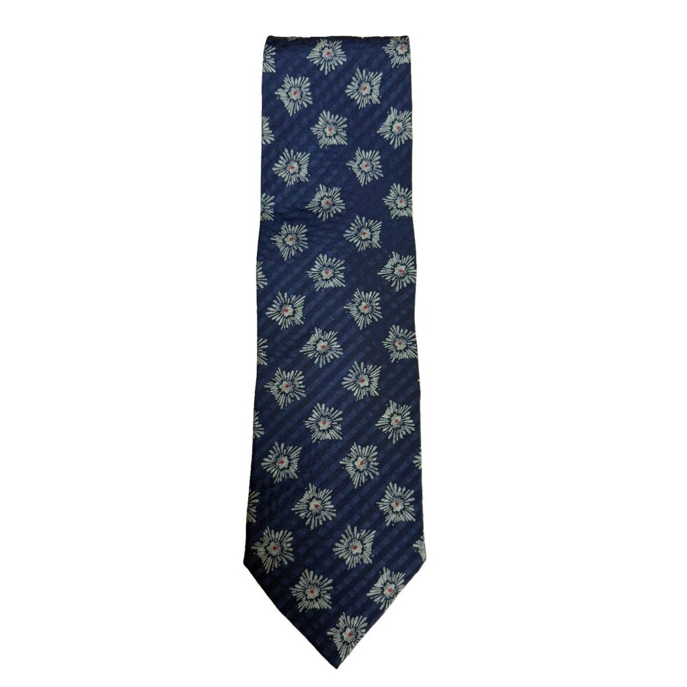 Giorgio Armani Cravatte Blue Flowers Necktie 100% Silk Fall Cocktail Italy Vtg